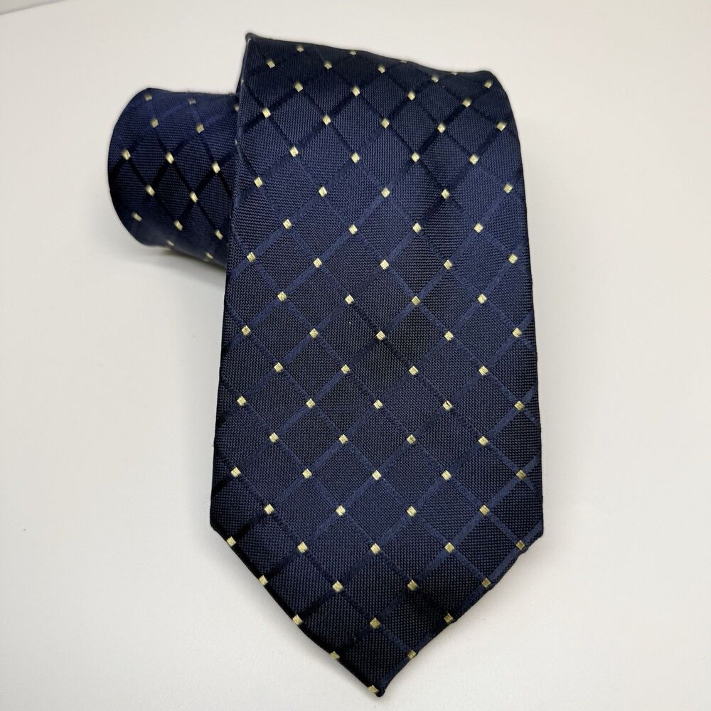 Nautica Navy And Gold Diamond Design 100% Silk Neck Tie